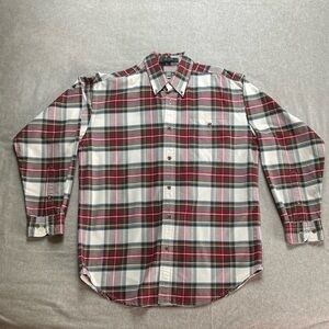 Vintage Orvis Men's Plaid Shirt - Red and Green Button Down Collar